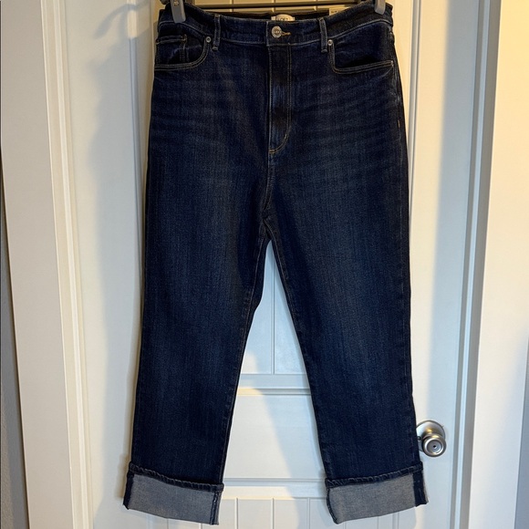 LOFT Denim - *NEW* LOFT Outlet Slim Straight High Rise Dark Wash Cuffed Denim Jeans Size 14